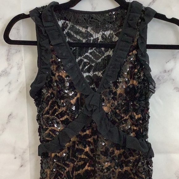 NWT- Michael Kors Sequined Lace Ruffle Dress - Picture 2 of 7